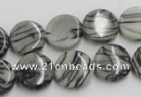 CTJ07 16 inches 14mm flat round black water jasper beads wholesale