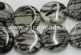 CTJ08 16 inches 18mm flat round black water jasper beads wholesale