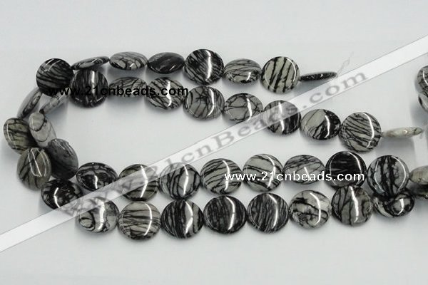 CTJ09 16 inches 20mm flat round black water jasper beads wholesale