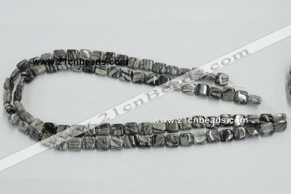 CTJ14 16 inches 10*10mm square black water jasper beads wholesale