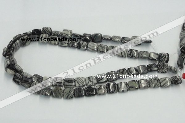 CTJ15 16 inches 12*12mm square black water jasper beads wholesale