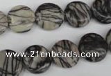 CTJ205 15.5 inches 13mm flat round black water jasper beads wholesale