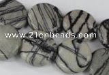 CTJ208 15.5 inches 20mm flat round black water jasper beads wholesale