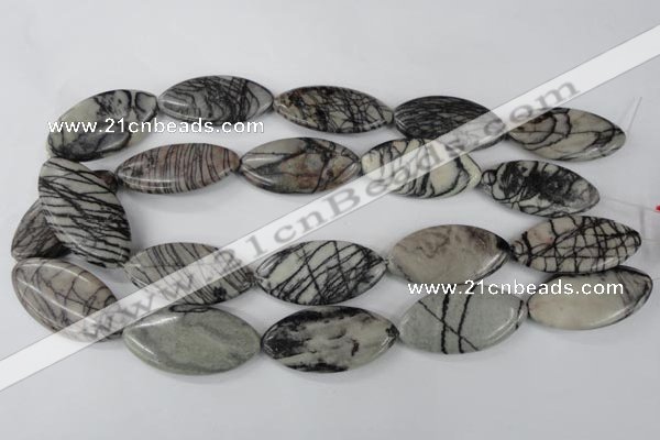 CTJ215 15.5 inches 20*40mm marquise black water jasper beads wholesale