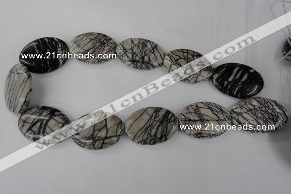 CTJ225 15.5 inches 25*35mm oval black water jasper beads wholesale