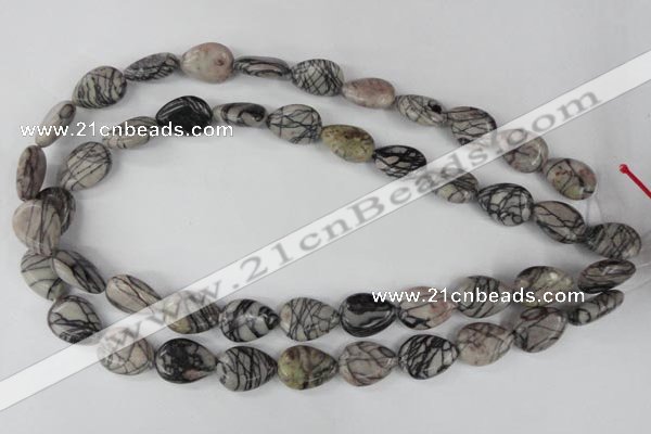 CTJ230 15.5 inches 13*18mm flat teardrop black water jasper beads