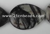 CTJ235 15.5 inches 26*35mm flat teardrop black water jasper beads