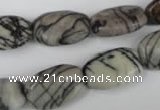 CTJ238 15.5 inches 12*18mm flat drum black water jasper beads