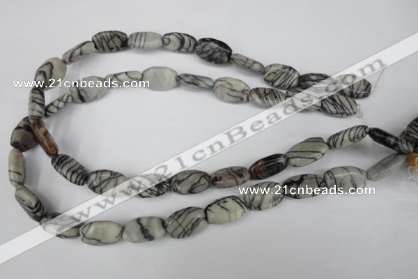 CTJ238 15.5 inches 12*18mm flat drum black water jasper beads