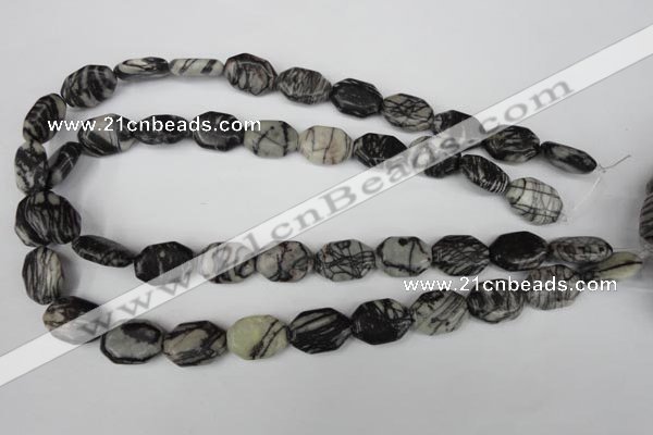 CTJ240 15.5 inches 13*18mm octagonal black water jasper beads