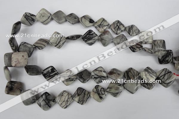 CTJ264 15.5 inches 15*15mm diamond black water jasper beads