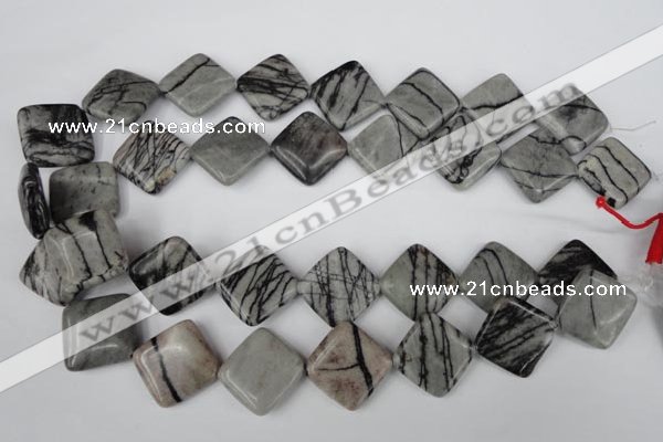 CTJ266 15.5 inches 20*20mm diamond black water jasper beads