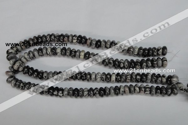 CTJ32 15.5 inches 6*12mm rondelle black water jasper beads wholesale
