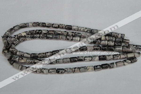 CTJ35 15.5 inches 8*10mm tube black water jasper beads wholesale