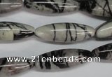 CTJ39 15.5 inches 10*30mm rice black water jasper beads wholesale