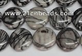 CTJ41 15.5 inches 16mm flat round black water jasper beads wholesale