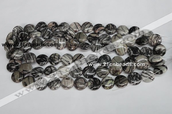 CTJ41 15.5 inches 16mm flat round black water jasper beads wholesale