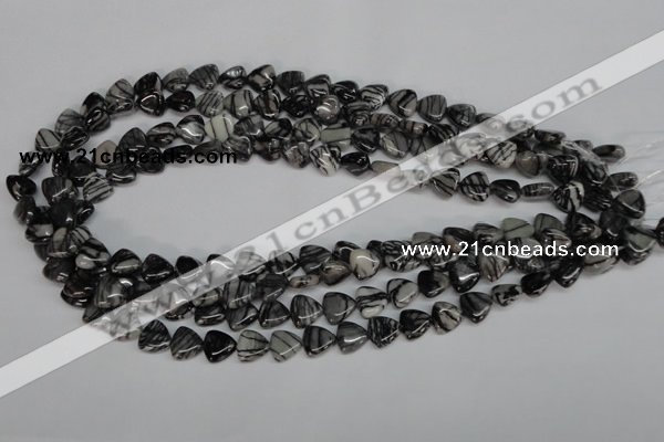 CTJ55 15.5 inches 10*10mm triangle black water jasper beads wholesale