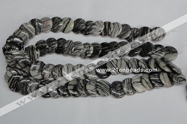 CTJ60 15.5 inches 20mm flat round black water jasper beads wholesale