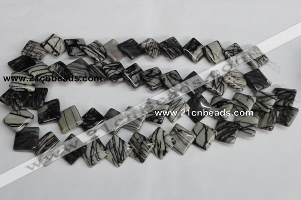 CTJ64 15.5 inches 16*16mm diamond black water jasper beads wholesale