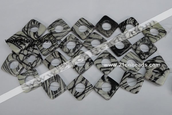 CTJ74 15.5 inches 25*25mm diamond black water jasper beads wholesale