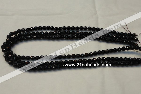 CTO107 15.5 inches 6mm faceted round natural black tourmaline beads