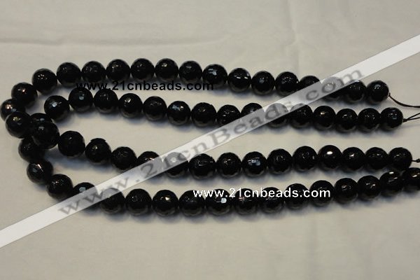 CTO110 15.5 inches 12mm faceted round natural black tourmaline beads