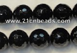 CTO111 15.5 inches 14mm faceted round natural black tourmaline beads