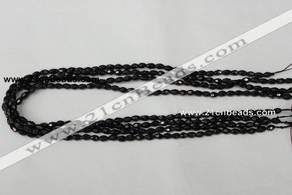 CTO115 15.5 inches 4*6mm faceted rice black tourmaline beads