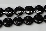 CTO128 15.5 inches 12mm flat round black tourmaline beads