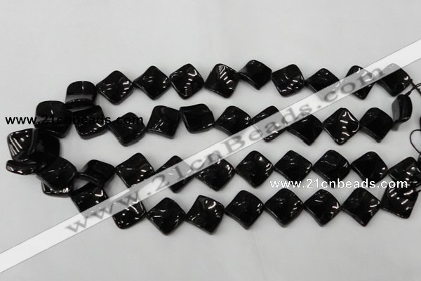 CTO130 15.5 inches 15*15mm twisted diamond black tourmaline beads