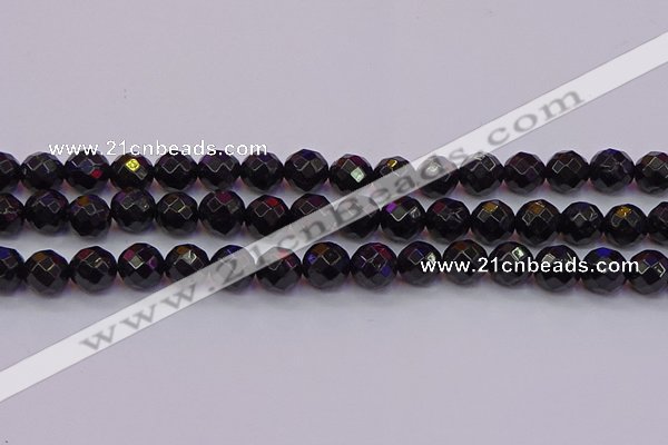 CTO138 15.5 inches 10mm faceted round black tourmaline beads