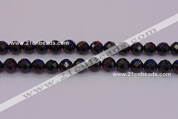 CTO139 15.5 inches 12mm faceted round black tourmaline beads