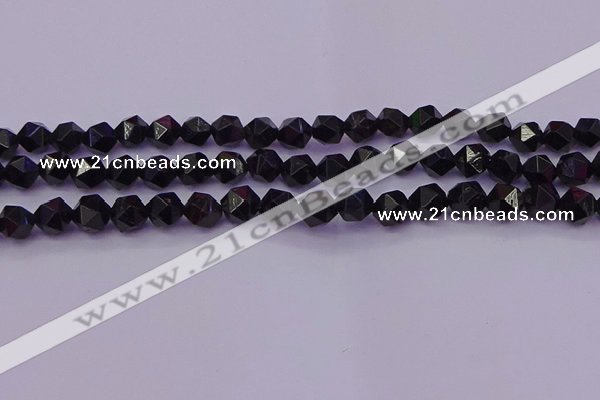 CTO645 15.5 inches 6mm faceted nuggets black tourmaline beads