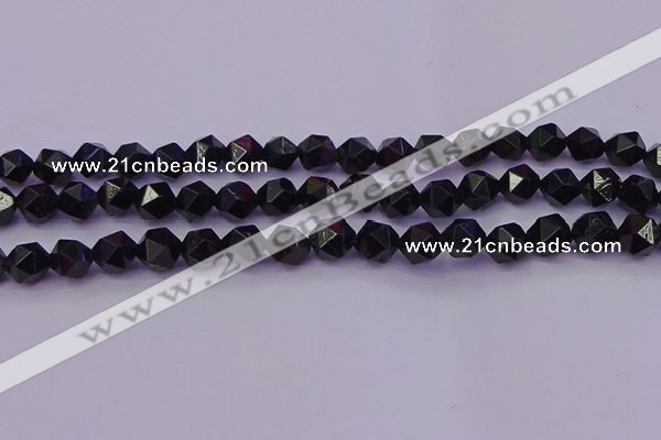 CTO646 15.5 inches 8mm faceted nuggets black tourmaline beads