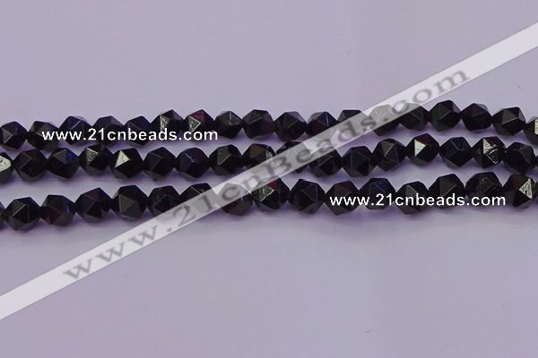 CTO646 15.5 inches 8mm faceted nuggets black tourmaline beads