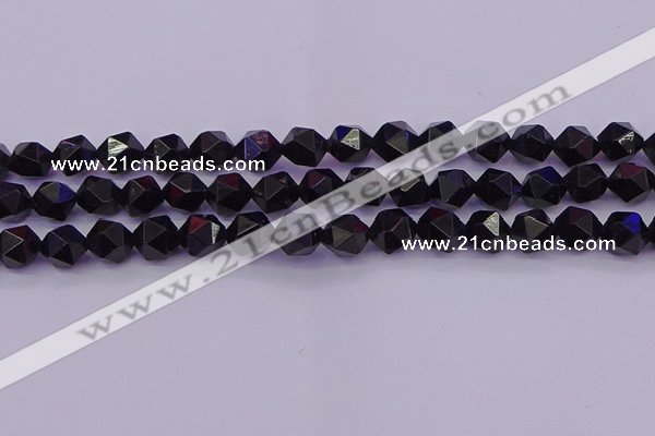 CTO647 15.5 inches 10mm faceted nuggets black tourmaline beads