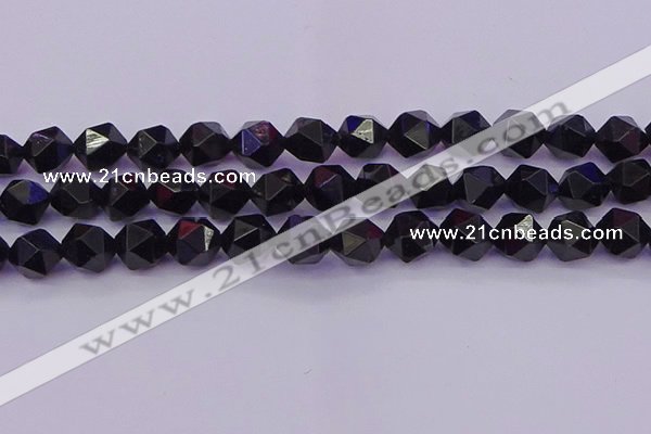 CTO648 15.5 inches 12mm faceted nuggets black tourmaline beads