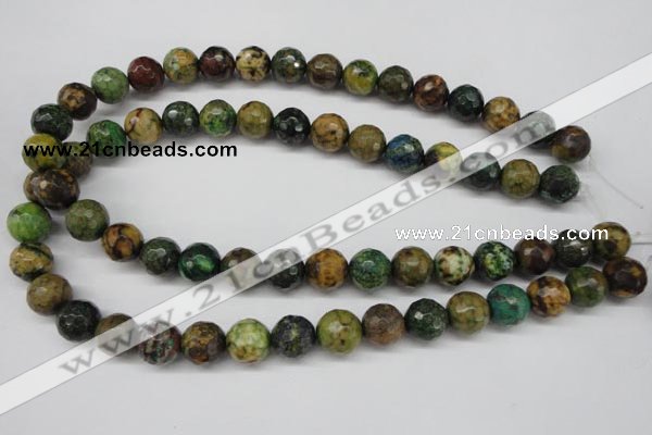 CTP214 15.5 inches 12mm faceted round yellow pine turquoise beads