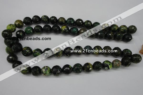 CTP215 15.5 inches 14mm faceted round yellow pine turquoise beads