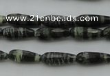 CTR10 15.5 inches 6*16mm faceted teardrop green silver line jasper beads