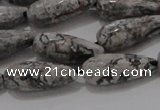 CTR102 15.5 inches 8*20mm faceted teardrop grey picture jasper beads