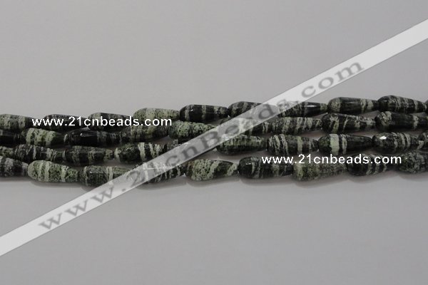 CTR103 15.5 inches 8*20mm faceted teardrop green silver line jasper beads