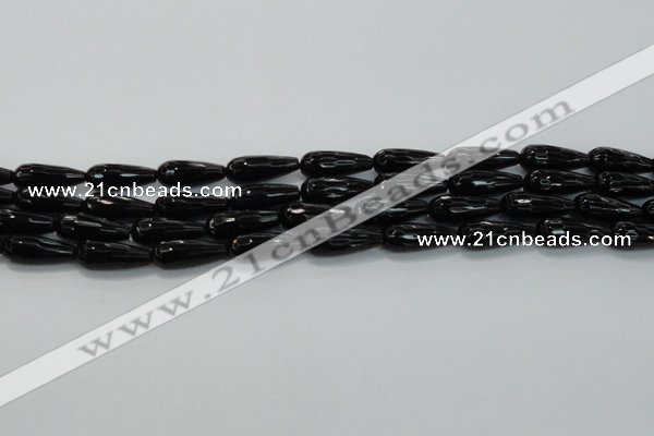 CTR109 15.5 inches 8*20mm faceted teardrop black agate beads