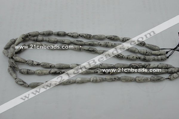 CTR11 15.5 inches 6*16mm faceted teardrop grey picture jasper beads