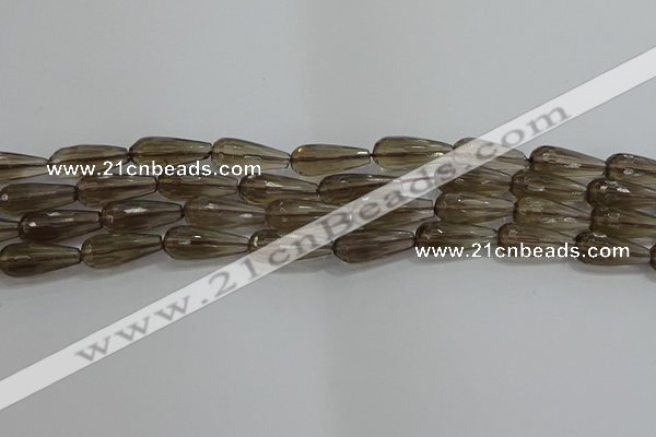 CTR110 15.5 inches 8*20mm faceted teardrop smoky quartz beads