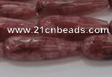 CTR135 15.5 inches 10*30mm faceted teardrop strawberry quartz beads