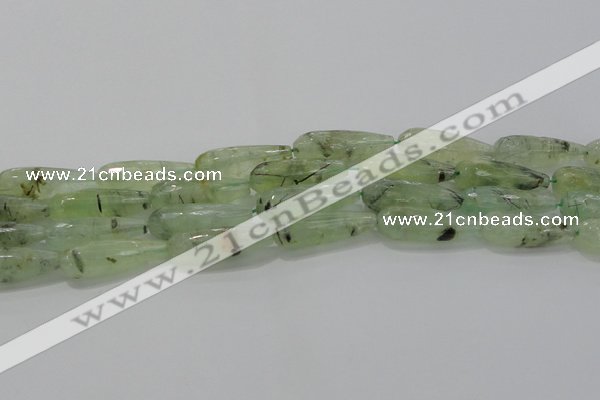 CTR136 15.5 inches 10*30mm faceted teardrop green rutilated quartz beads