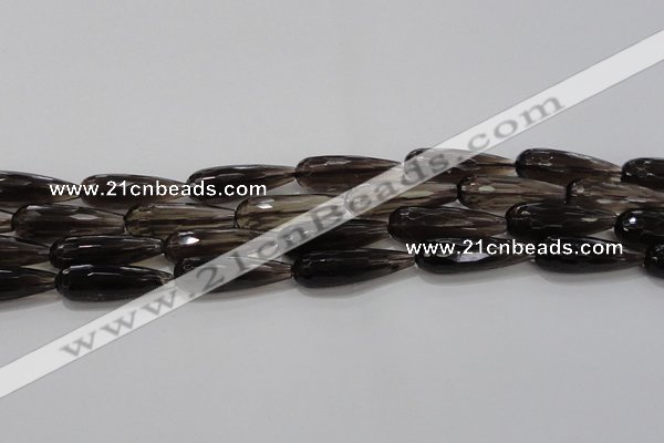 CTR137 15.5 inches 10*30mm faceted teardrop smoky quartz beads