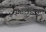 CTR139 15.5 inches 10*30mm faceted teardrop grey picture jasper beads